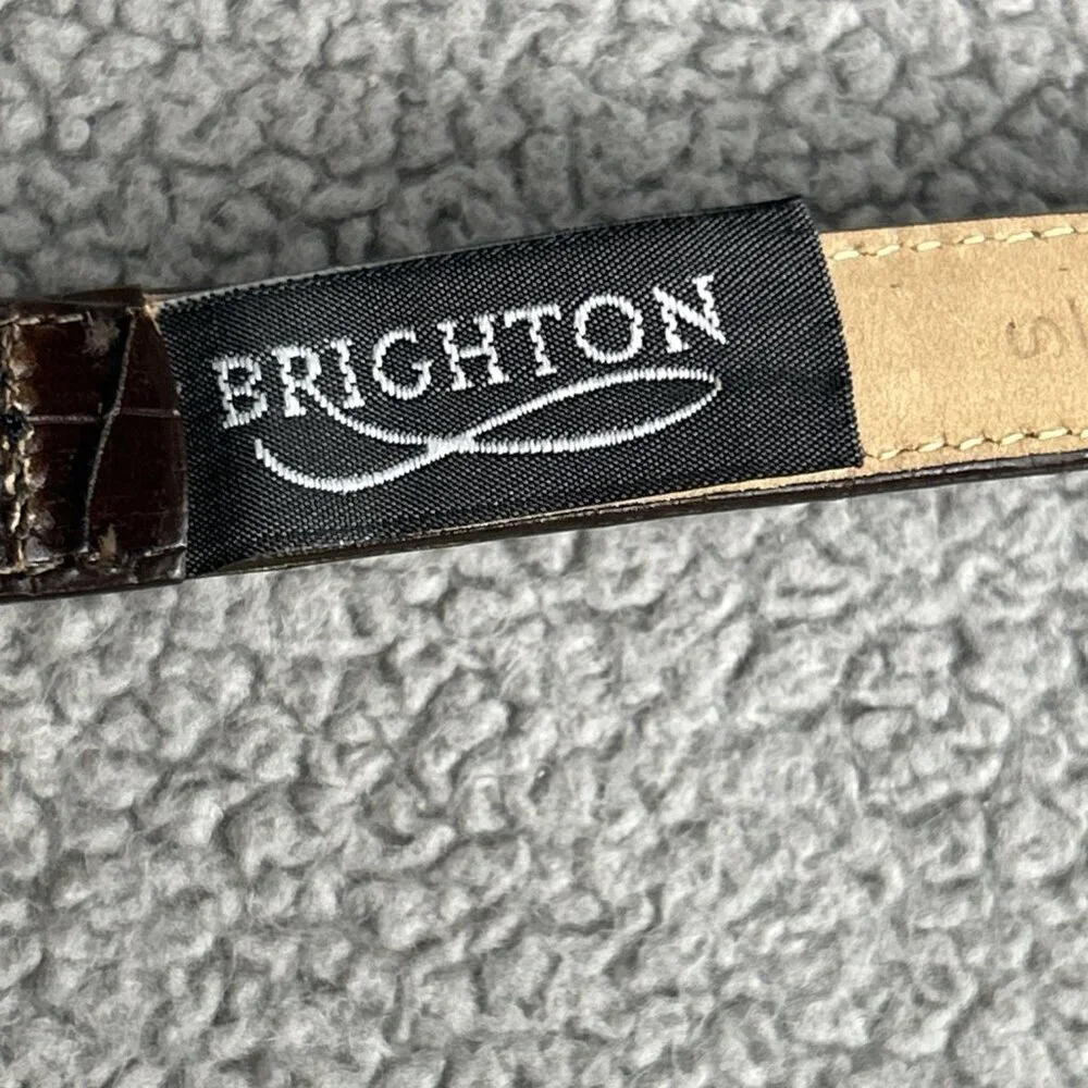 Brighton Belt Womens Small 26 Brown Leather Croc Two Tone Gold Silver Western - Picture 2 of 8